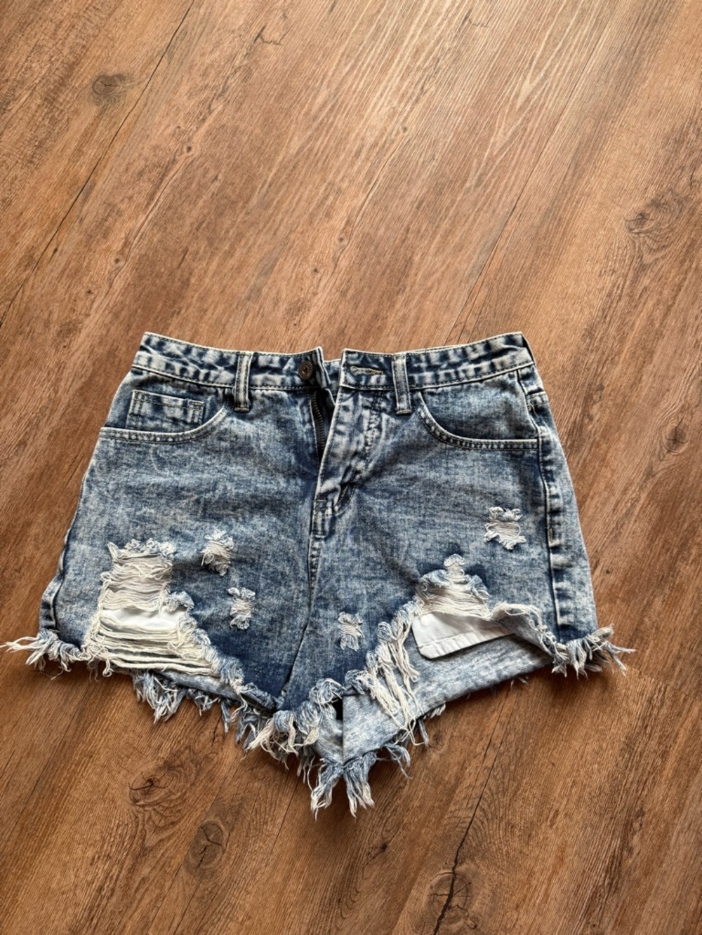 SHEIN Acid-Wash Distressed Denim Shorts - Blue